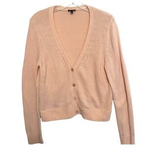 Talbots Pink Button Cardigan Womens Medium V-Neck Lambswool Softgirl Sweater